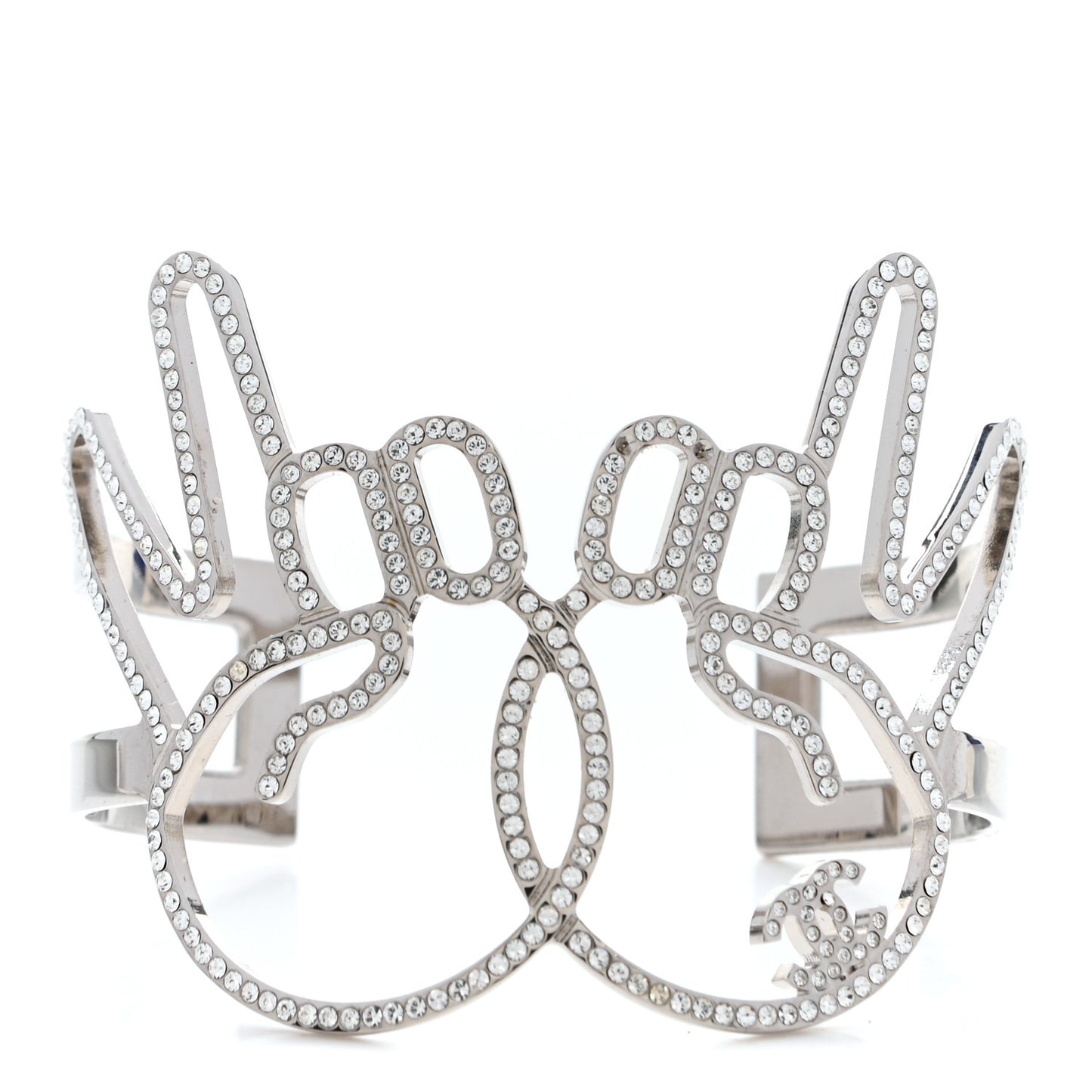 Crystal Peace Sign Emoji Bangle Bracelet Silver