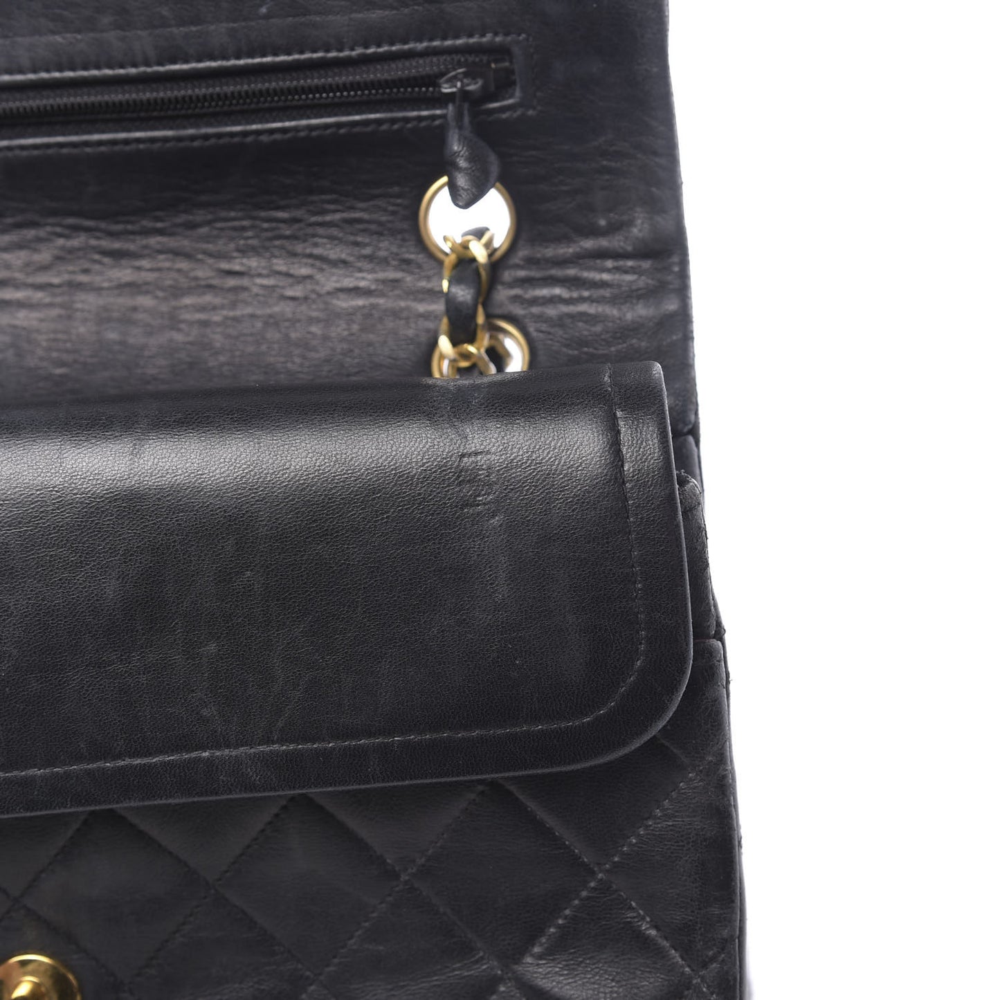 Lambskin Quilted Medium Double Flap Black
