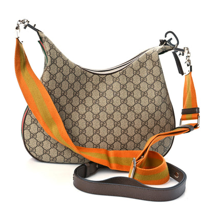 Gucci GG Supreme Monogram Textured Calfskin Web Large Attache Shoulder Bag Beige Ebony New Acero 3 of 9
