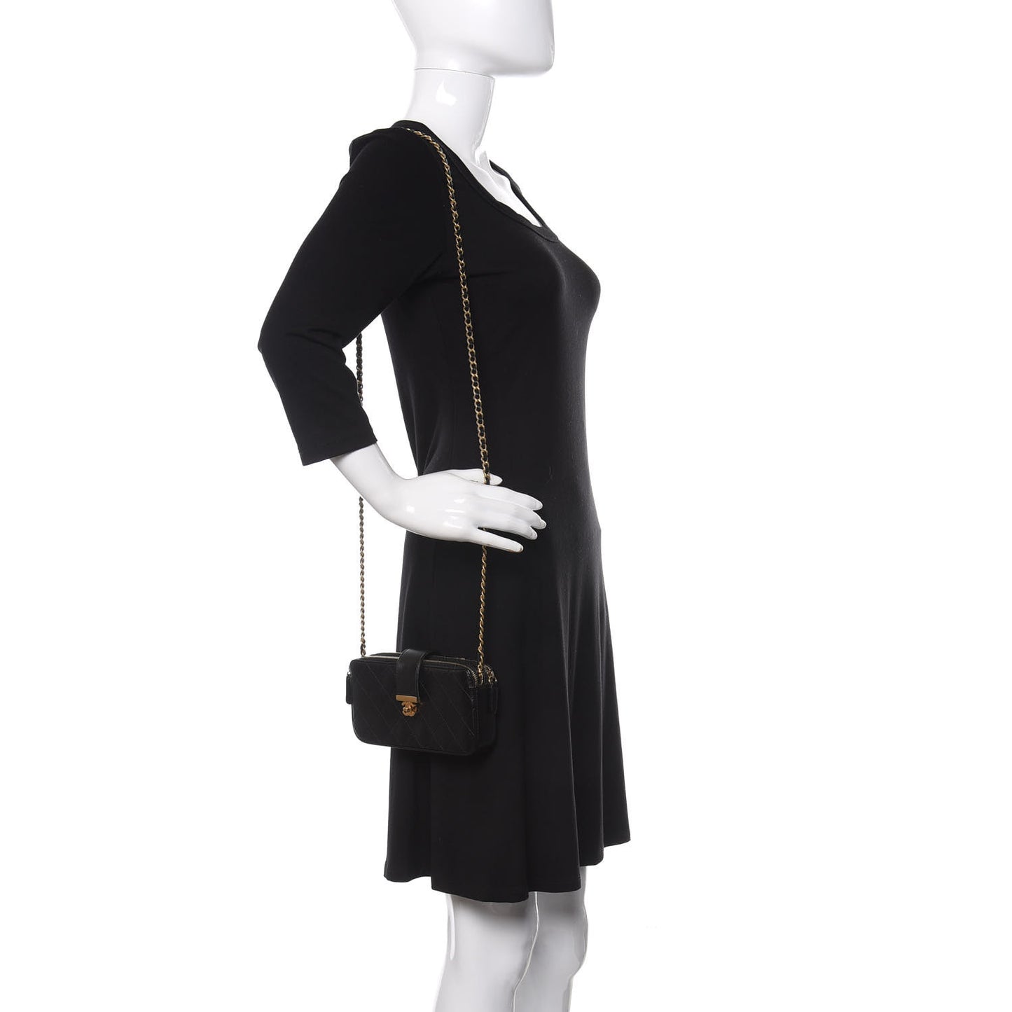 Goatskin Quilted CC Clutch With Chain Black