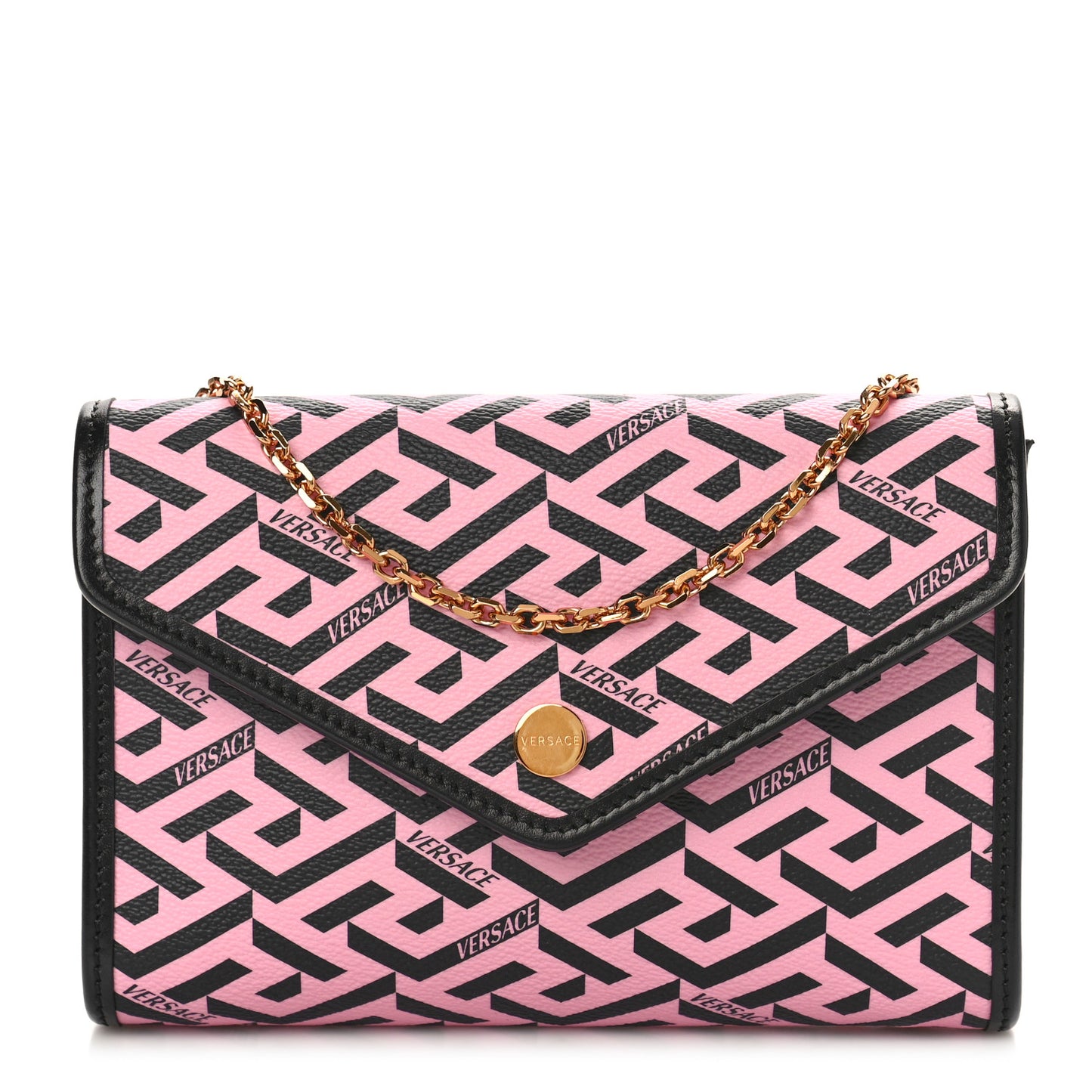 Coated Canvas La Greca Signature Wallet On Chain Black Pink