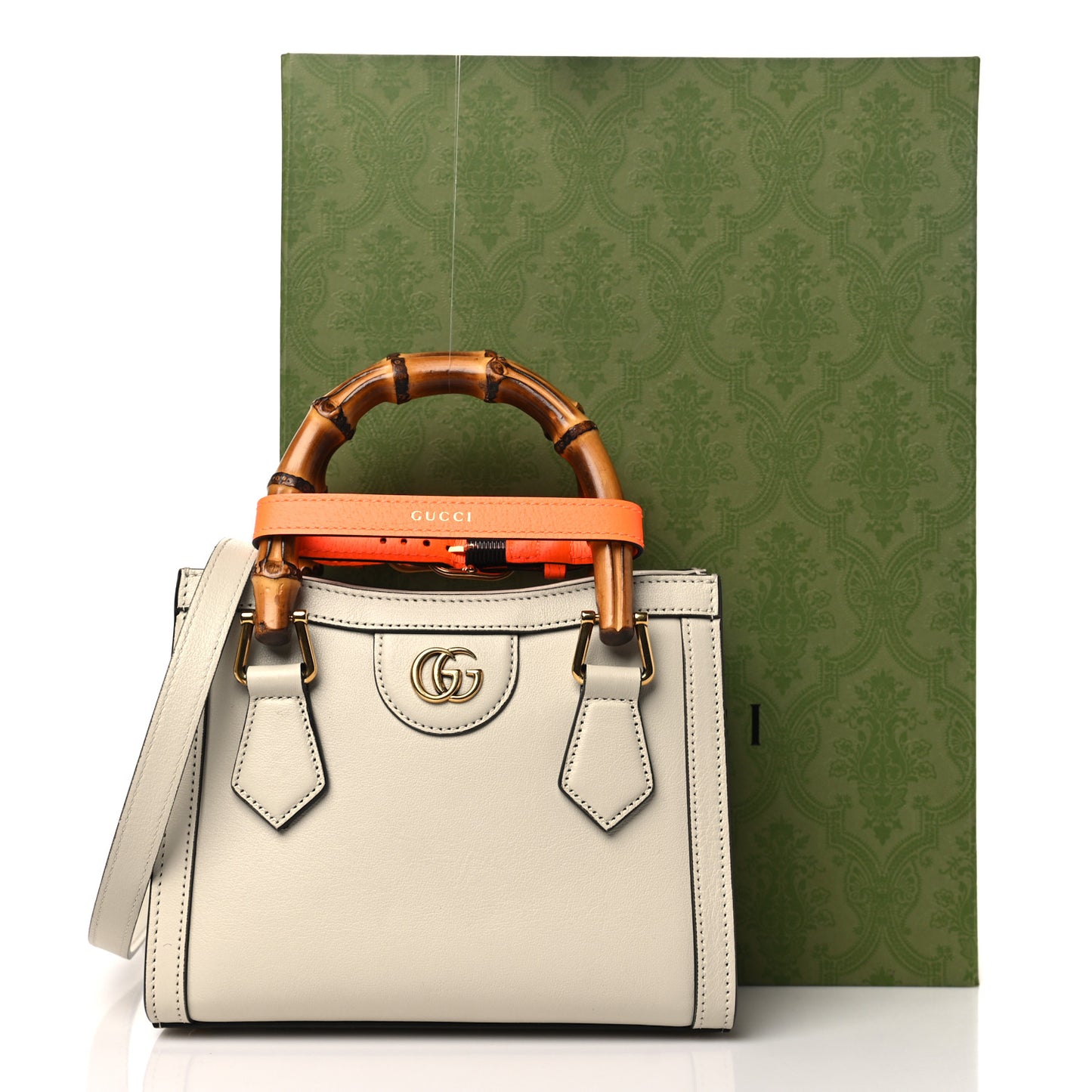 Wonka Grain Calfskin Mini Diana Tote Bag Mystic White Orange Fluo