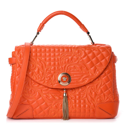 Versace Barocco Quilted Nappa Altea Vanitas Satchel Orange 1 of 10