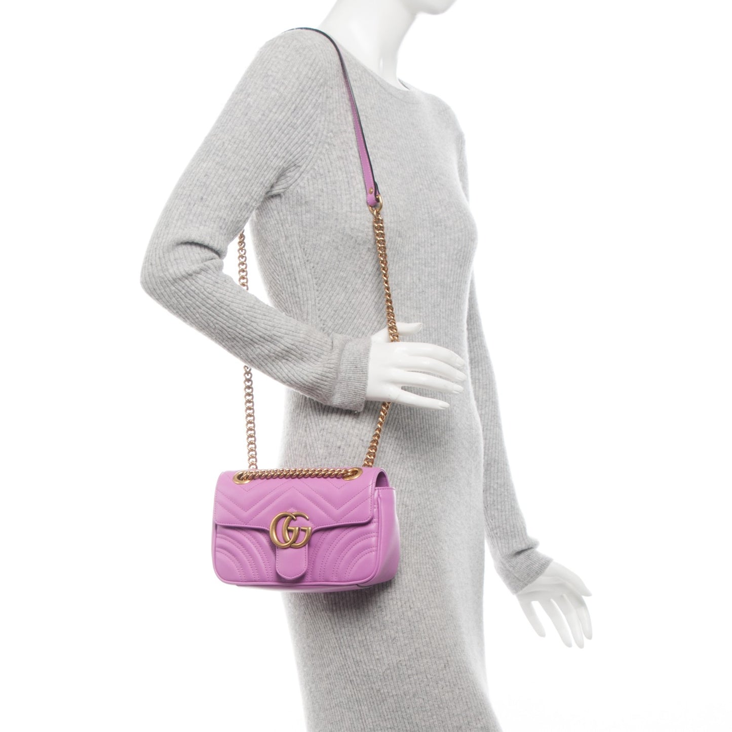 Calfskin Matelasse Mini GG Marmont Shoulder Bag Candy Mousse