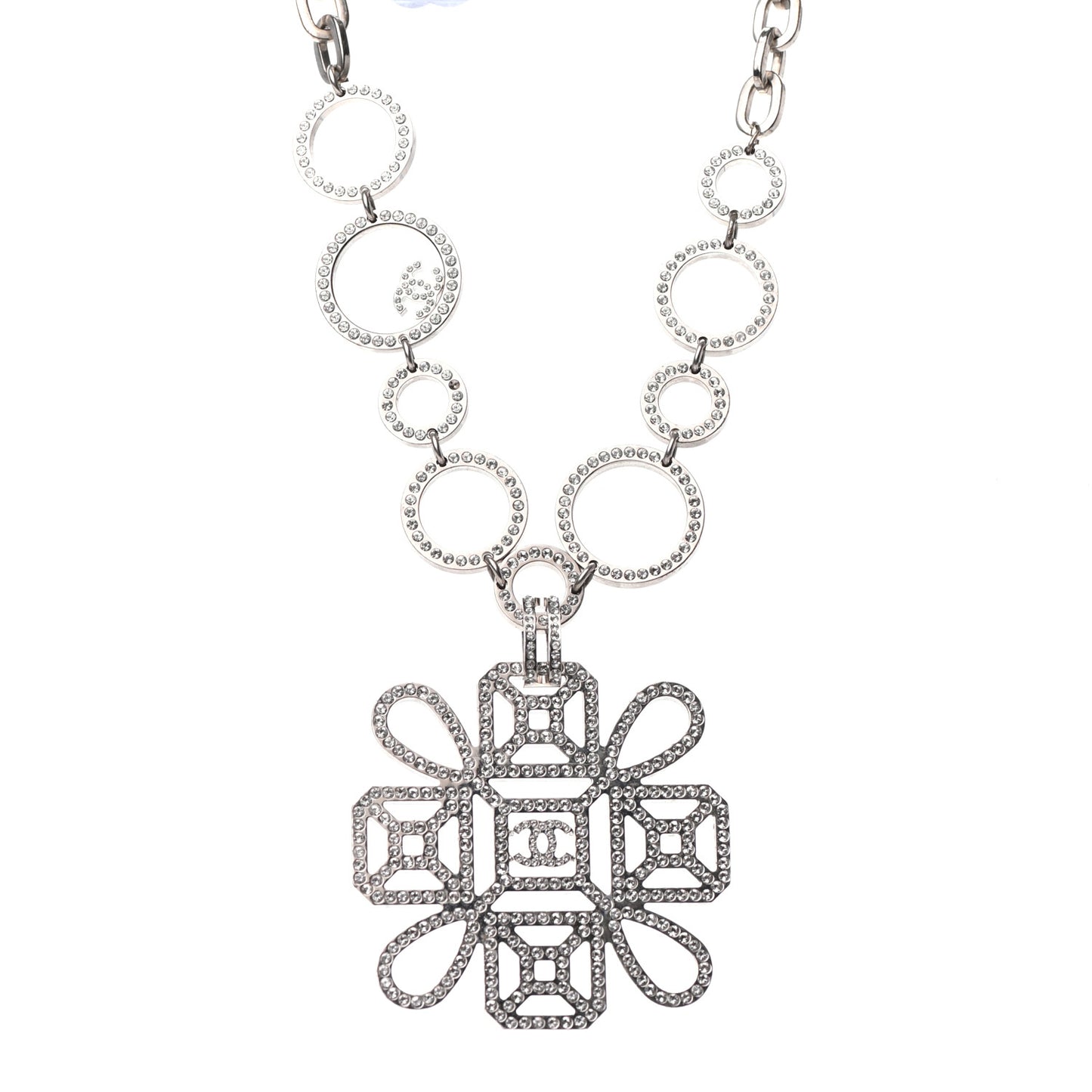 Crystal Strass Cross CC Necklace Silver