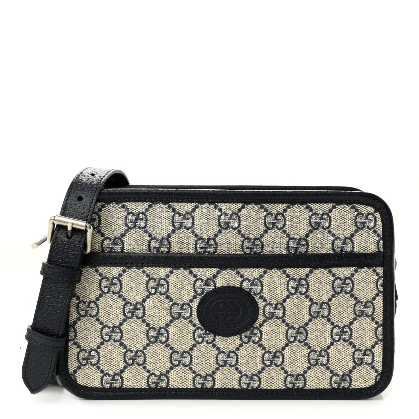 GG Supreme Monogram Textured Dollar Calfskin Mini Retro Interlocking G Shoulder Bag Beige Blue