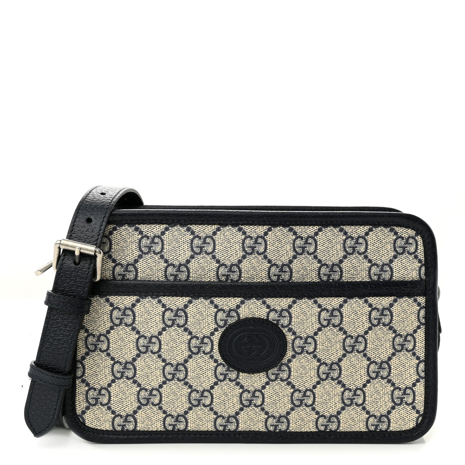 Gucci GG Supreme Monogram Textured Dollar Calfskin Mini Retro Interlocking G Shoulder Bag Beige Blue 1 of 10