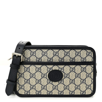 Gucci GG Supreme Monogram Textured Dollar Calfskin Mini Retro Interlocking G Shoulder Bag Beige Blue 1 of 10