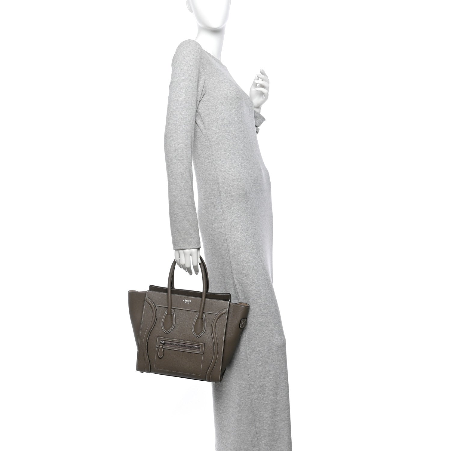Celine Drummed Calfskin Micro Luggage Souris 2 of 10