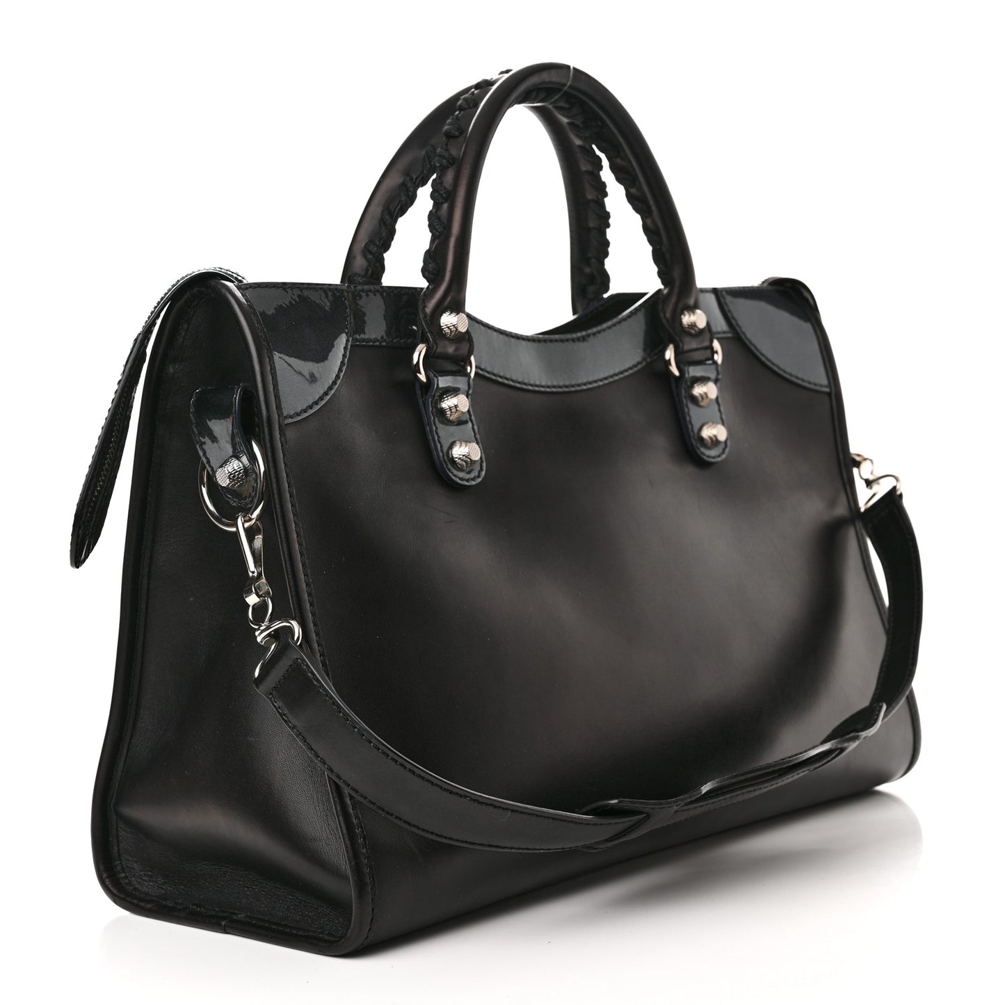 Smooth Calfskin Metallic Patent Giant 12 Silver Hardware City Black Gris