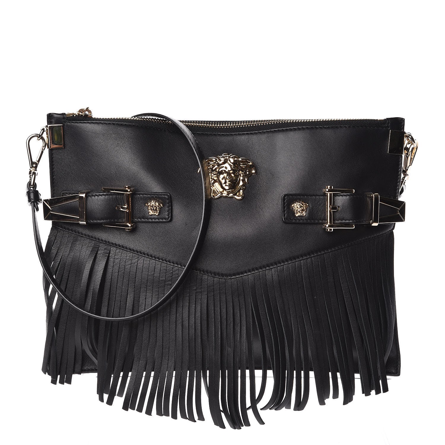 Versace Calfskin Palazzo Fringe Crossbody Bag Black 1 of 9