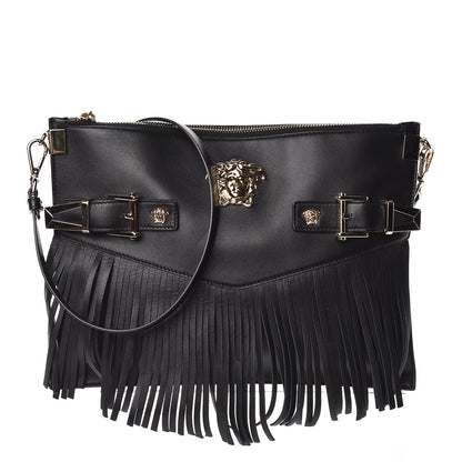 Versace Calfskin Palazzo Fringe Crossbody Bag Black 1 of 9