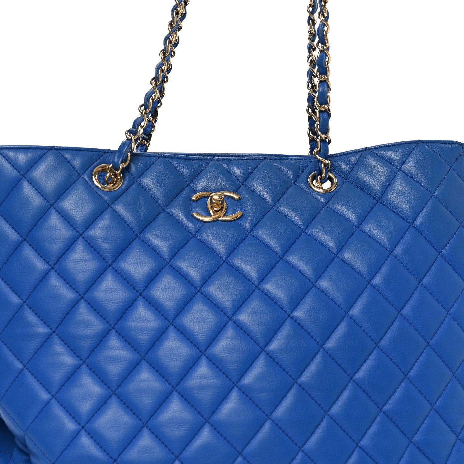 Chanel Calfskin Quilted Large CC Shopping Tote Blue 1824965