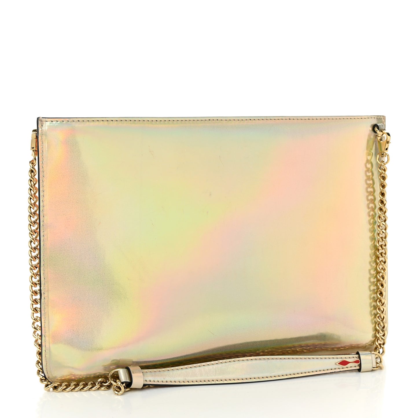 Metallic Calfskin Glitter Quadro Spikes Loubiclutch Rosegold