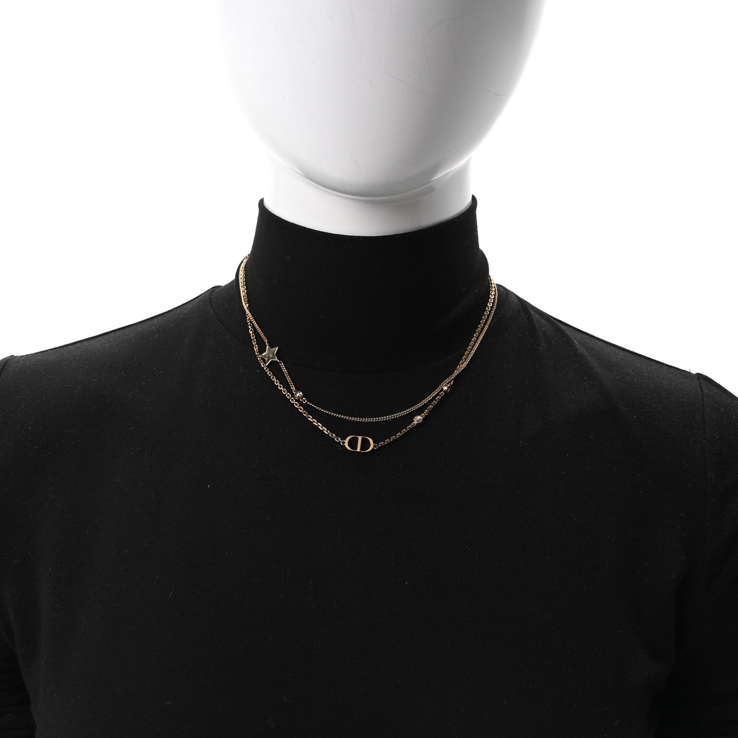 Metal Crystal Petit CD Double Necklace Gold