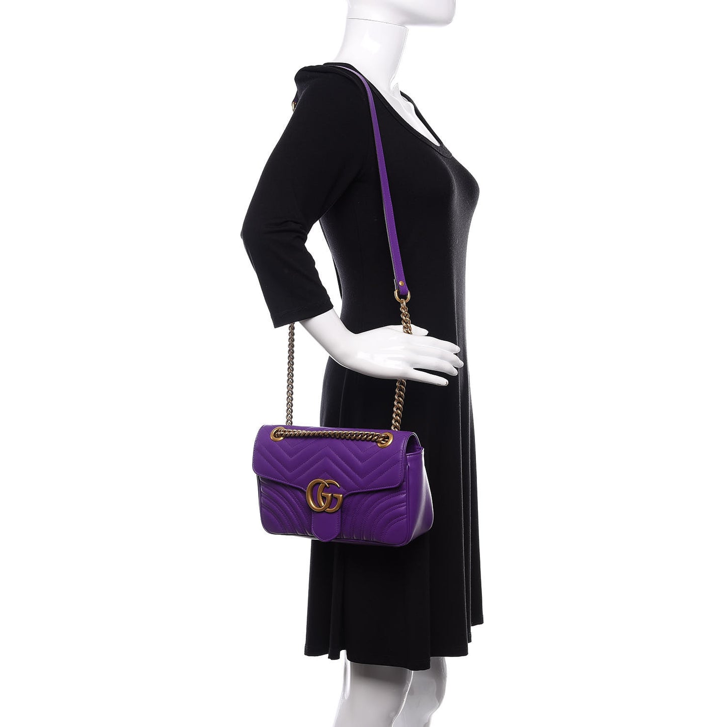 Calfskin Matelasse Small GG Marmont Shoulder Bag Shine Purple