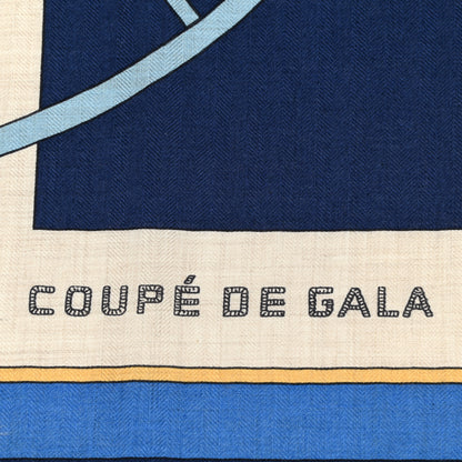 Hermes Cashmere Silk Coup De Gala Shawl 140 Marine Naturel Ciel 5 of 5