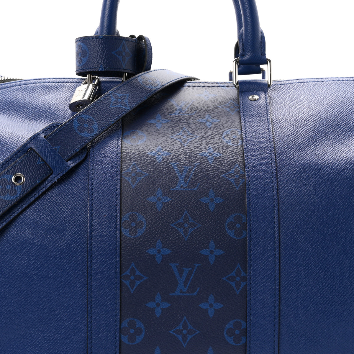 Louis Vuitton Taiga Monogram Eclipse Keepall Bandouliere 50 Pacific Blue 7 of 9
