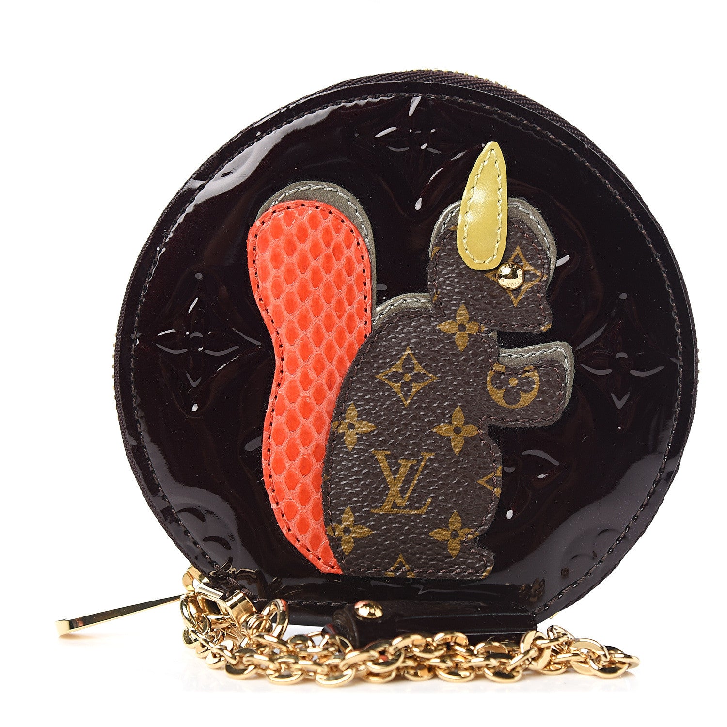 Louis Vuitton Vernis Animania Ecureuil Squirrel Round Coin Purse Amarante 1 of 5
