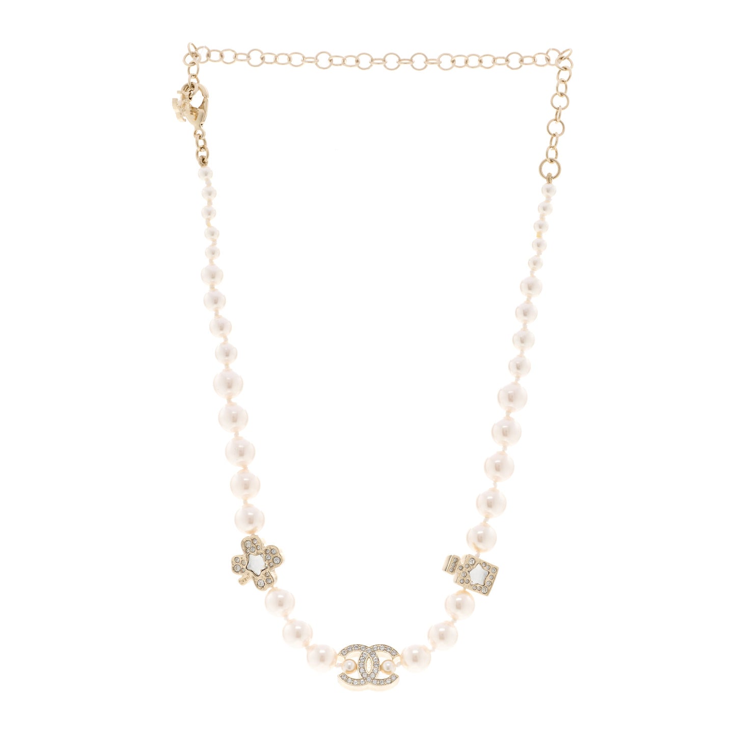 Pearl Crystal CC Short Charm Necklace Gold