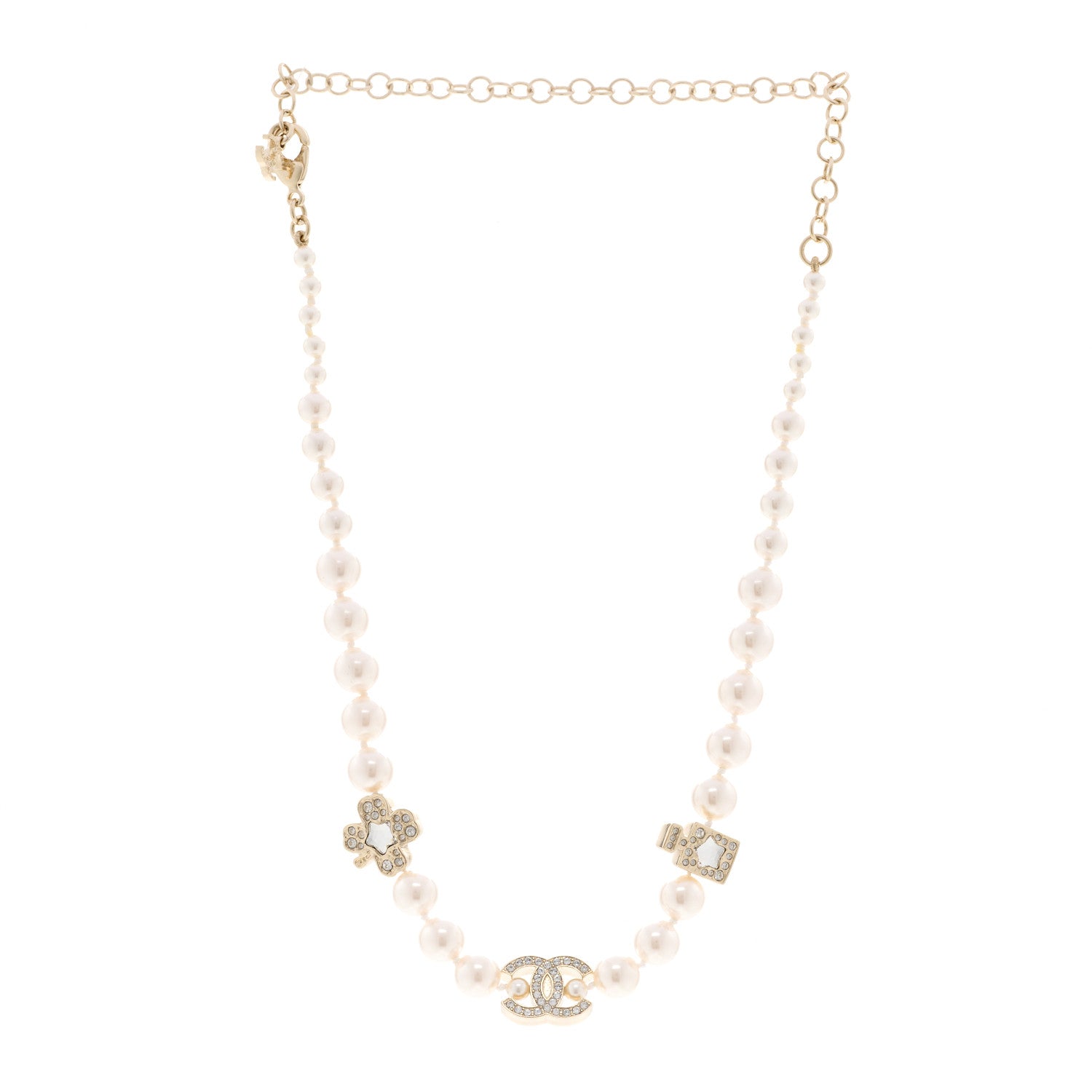 Chanel Pearl Crystal CC Short Charm Necklace Gold 3 of 6