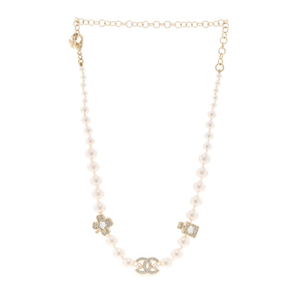 Chanel Pearl Crystal CC Short Charm Necklace Gold 3 of 6