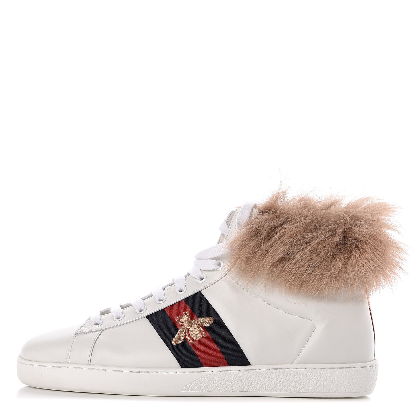 Calfskin Wool Web Bee Embroidered Mens Ace High Top Sneakers 9 White