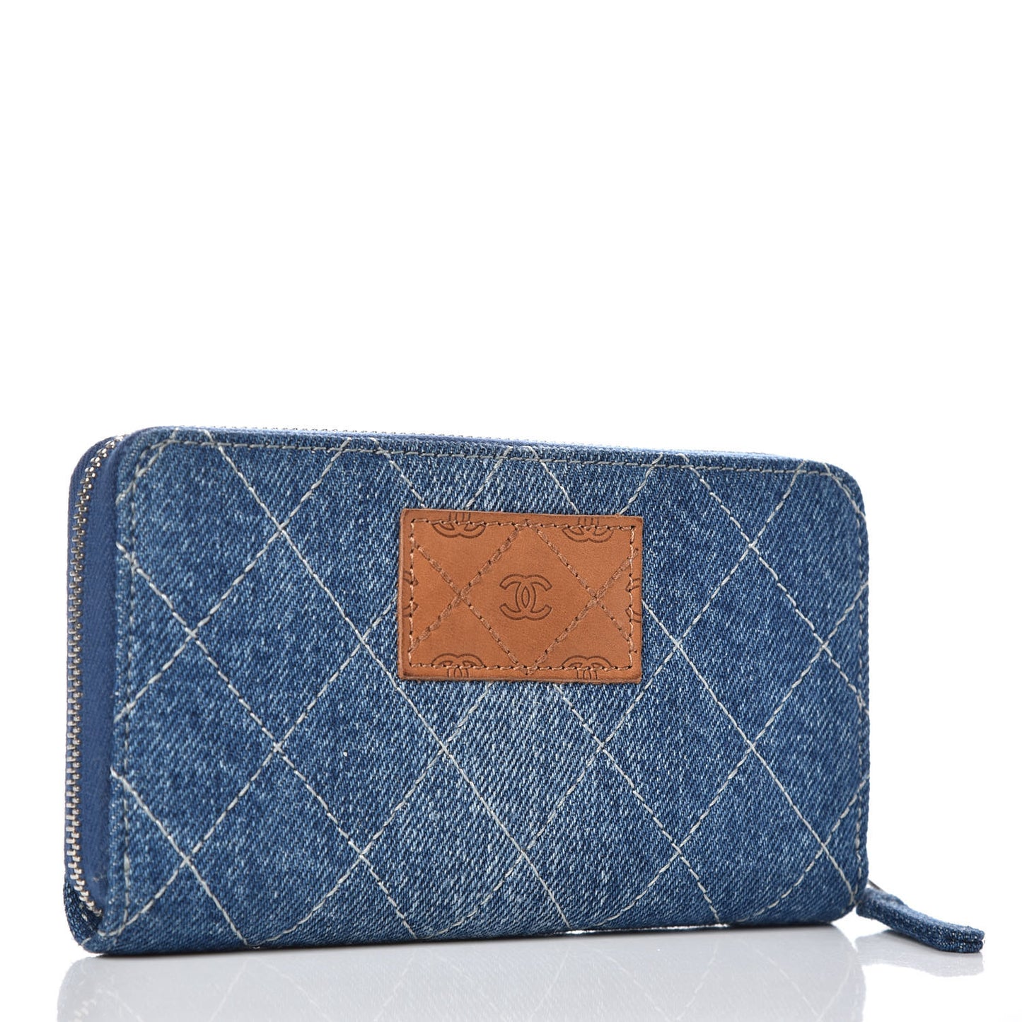 Denim Quilted Medium Zip Wallet Blue