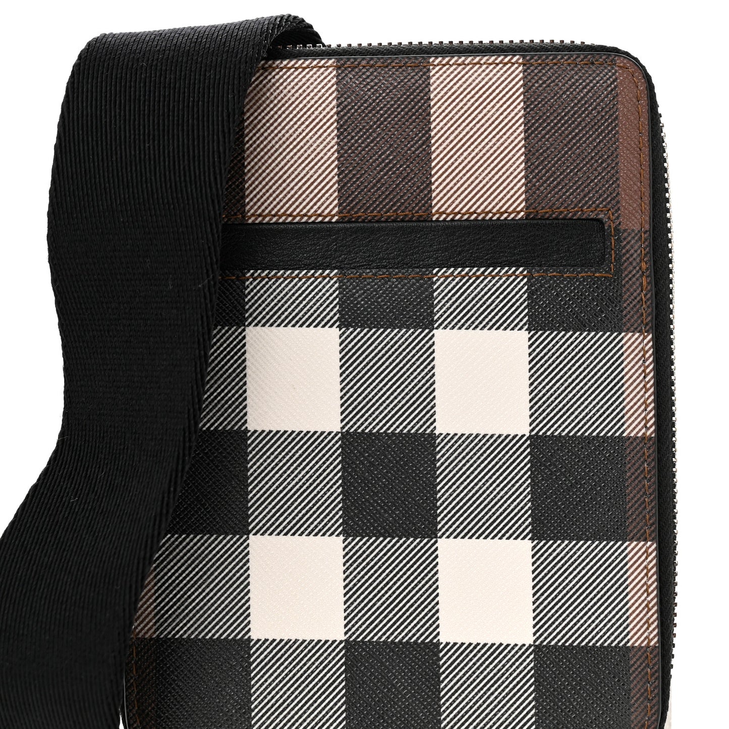E-Canvas Check Phone Crossbody Bag Dark Birch Brown