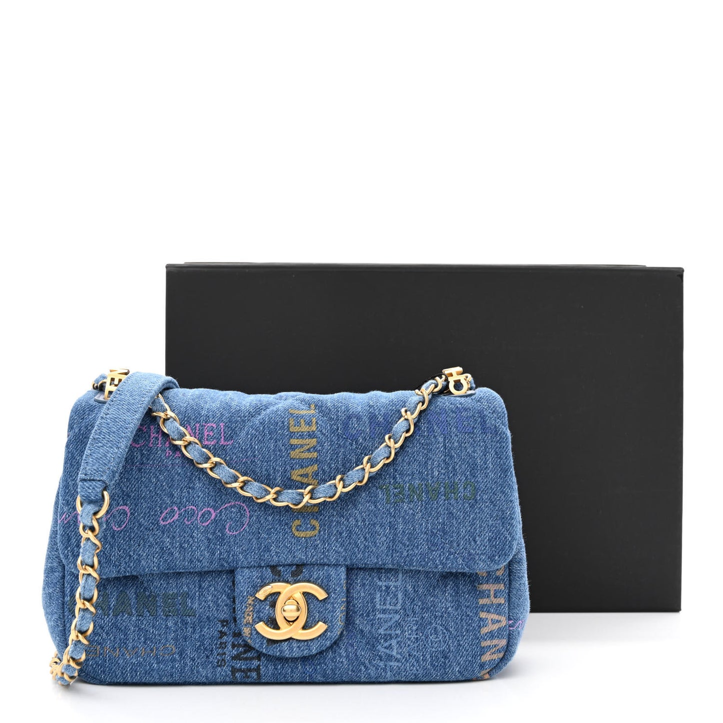 Denim Quilted Mini Denim Mood Rectangular Flap Blue Multicolor