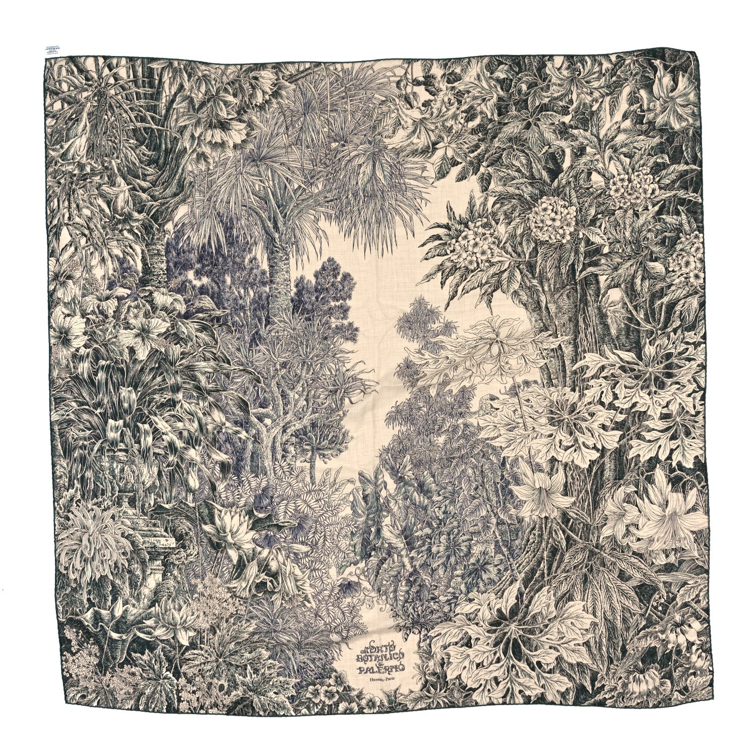 Hermes Cashmere Silk All 'Orto Botanico Di Palermo Shawl 140 Vert Loden Naturel Encre 1 of 3