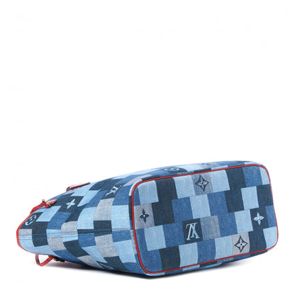 Louis Vuitton Denim Damier Monogram Patchwork Neverfull Blue Rouge 4 of 9