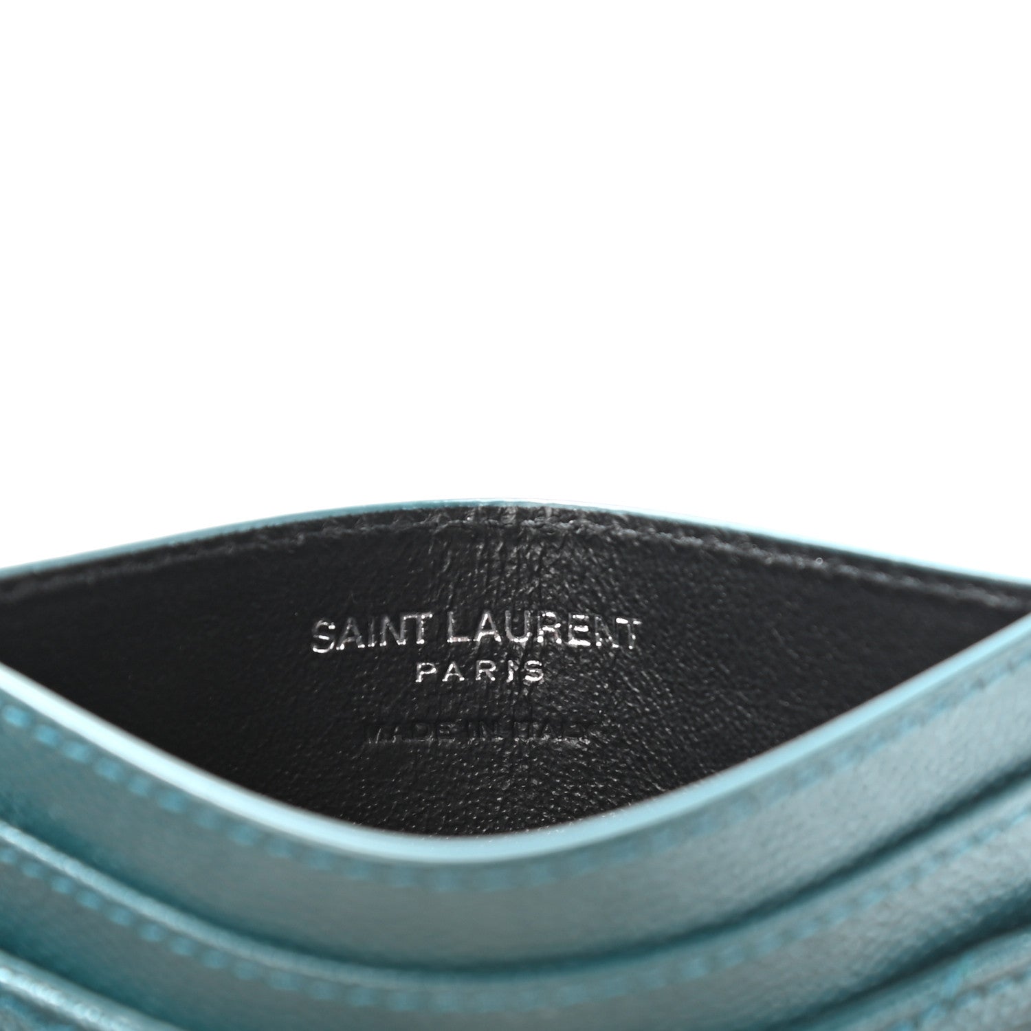 Saint Laurent Grain De Poudre Matelasse Chevron Monogram Credit Card Case Peacock Green 6 of 8