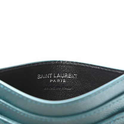 Saint Laurent Grain De Poudre Matelasse Chevron Monogram Credit Card Case Peacock Green 6 of 8