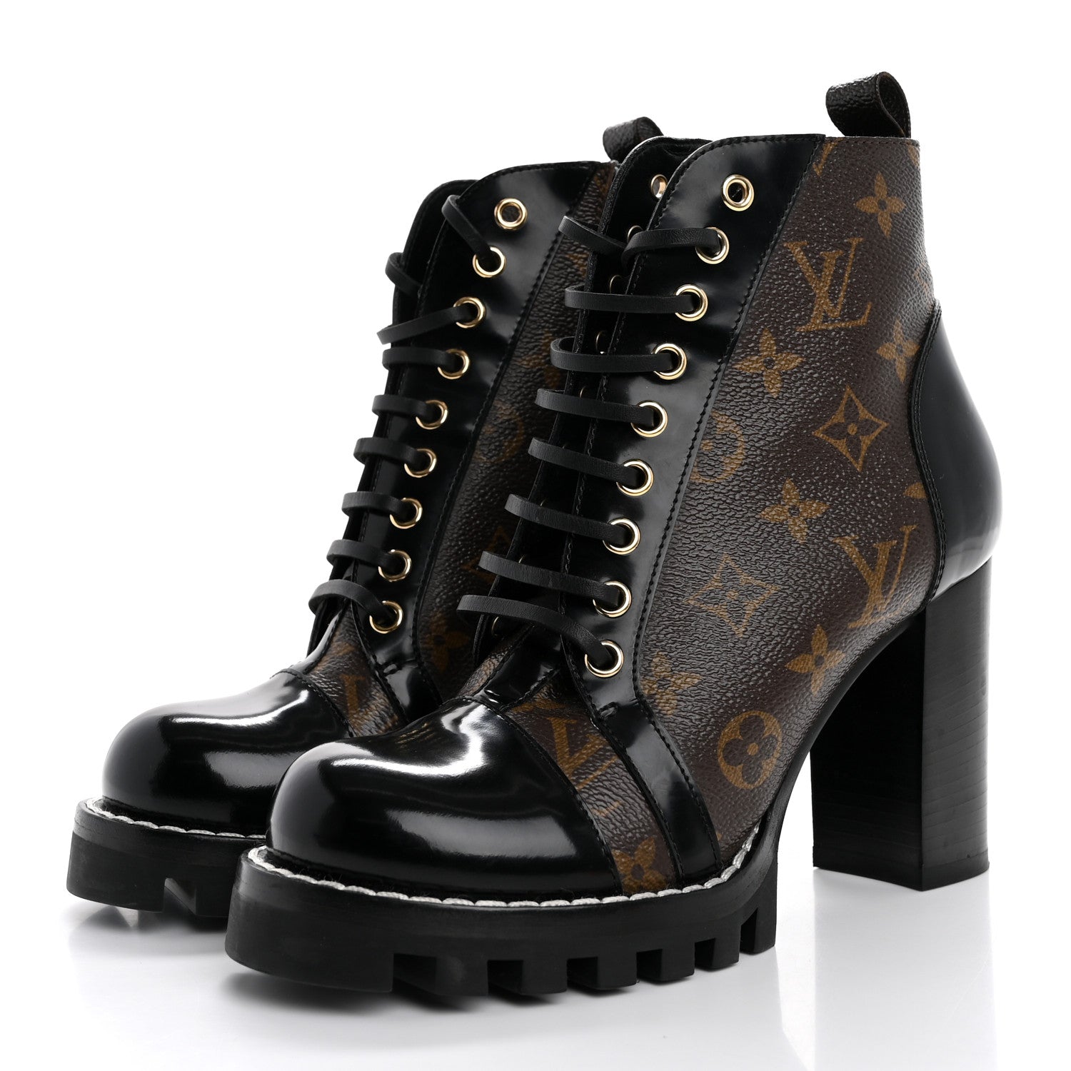 Louis Vuitton Patent Calfskin Monogram Star Trail Ankle Boots 37 Black 4 of 10