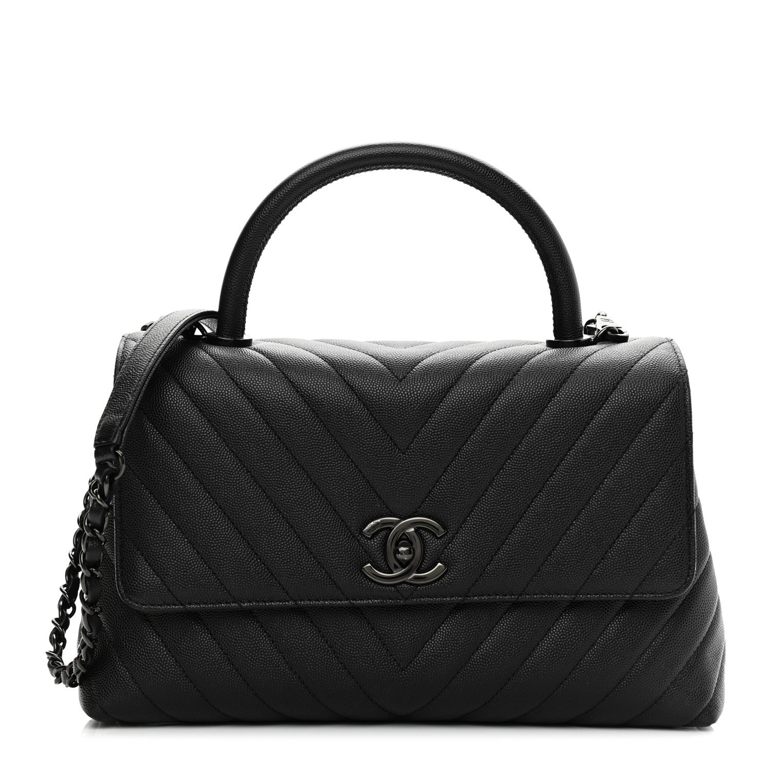 Chanel Caviar Chevron Quilted Small Coco Handle Flap So Black 1 of 10