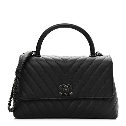 Chanel Caviar Chevron Quilted Small Coco Handle Flap So Black 1 of 10