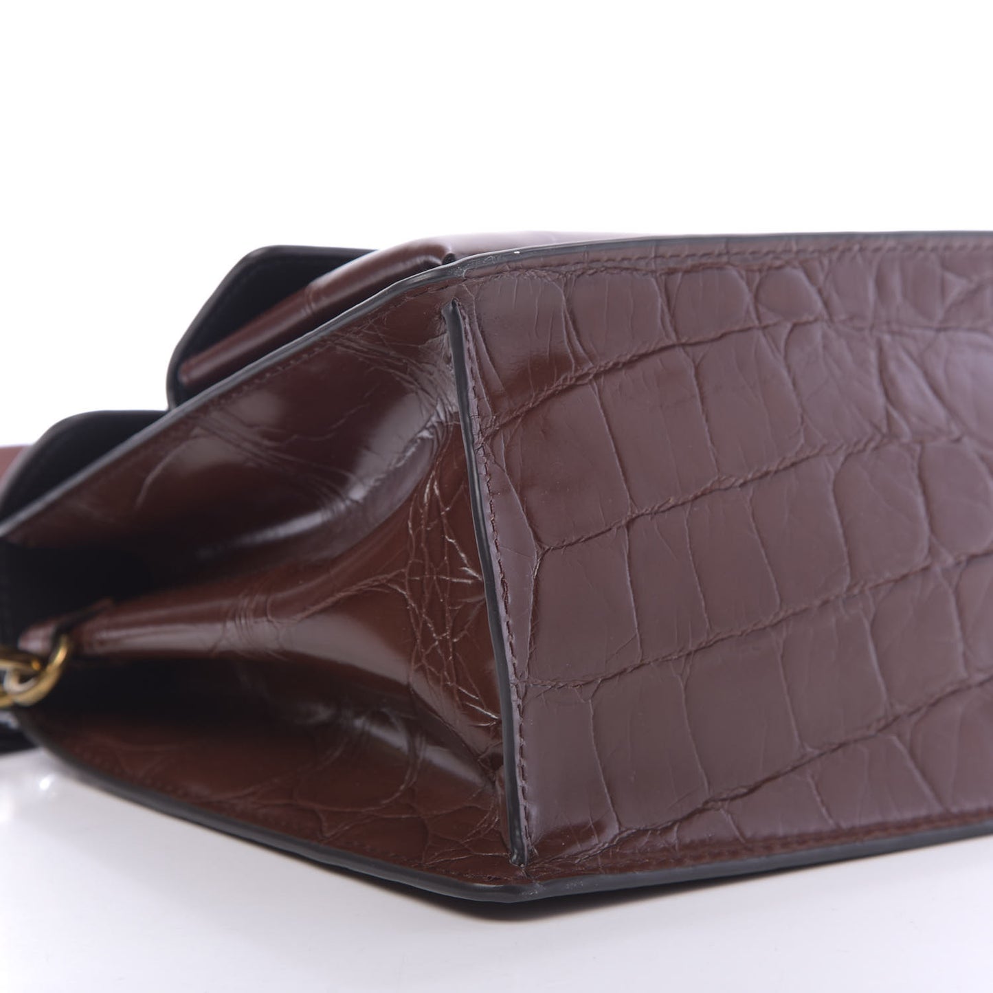 Calfskin Crocodile Embossed Uptown Shoulder Bag Brown
