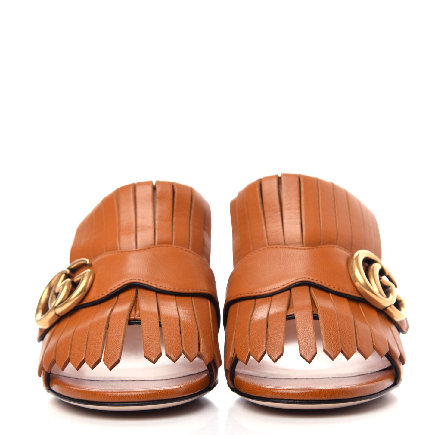 Malaga Kid GG Marmont Fringe 75mm Slide Sandals 36 Cognac