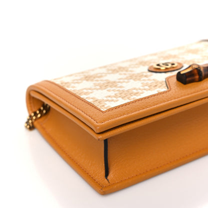 Gucci Polished Raffia Textured Dollar Calfskin Houndstooth Mini Diana Chain Bag Natural Sun Oil Mystic White 7 of 9