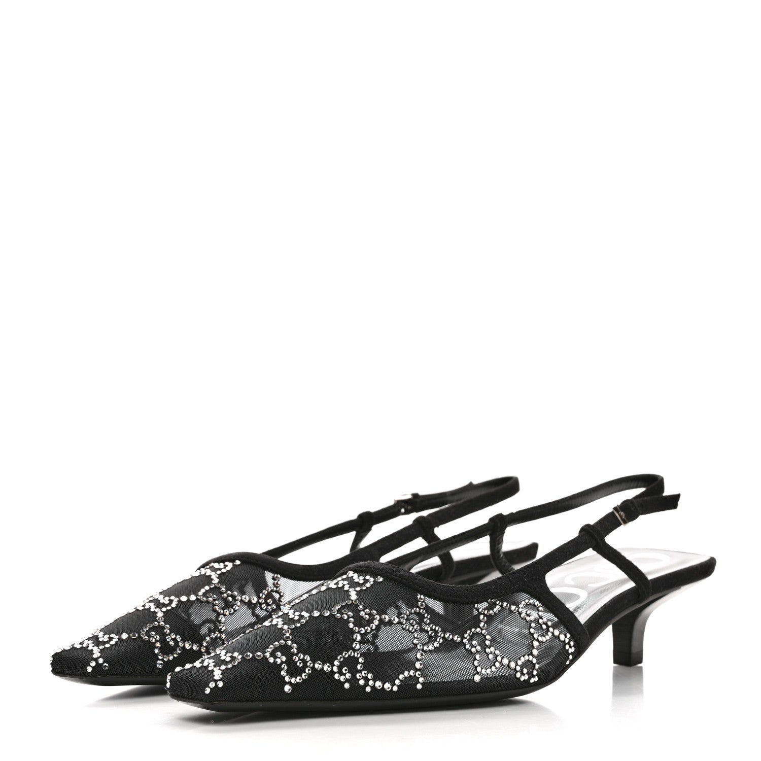Gucci Tela Retino Kid Scamosciato Crystal GG Monogram Square G 35mm Slingback Pumps 39 Black 11 of 19