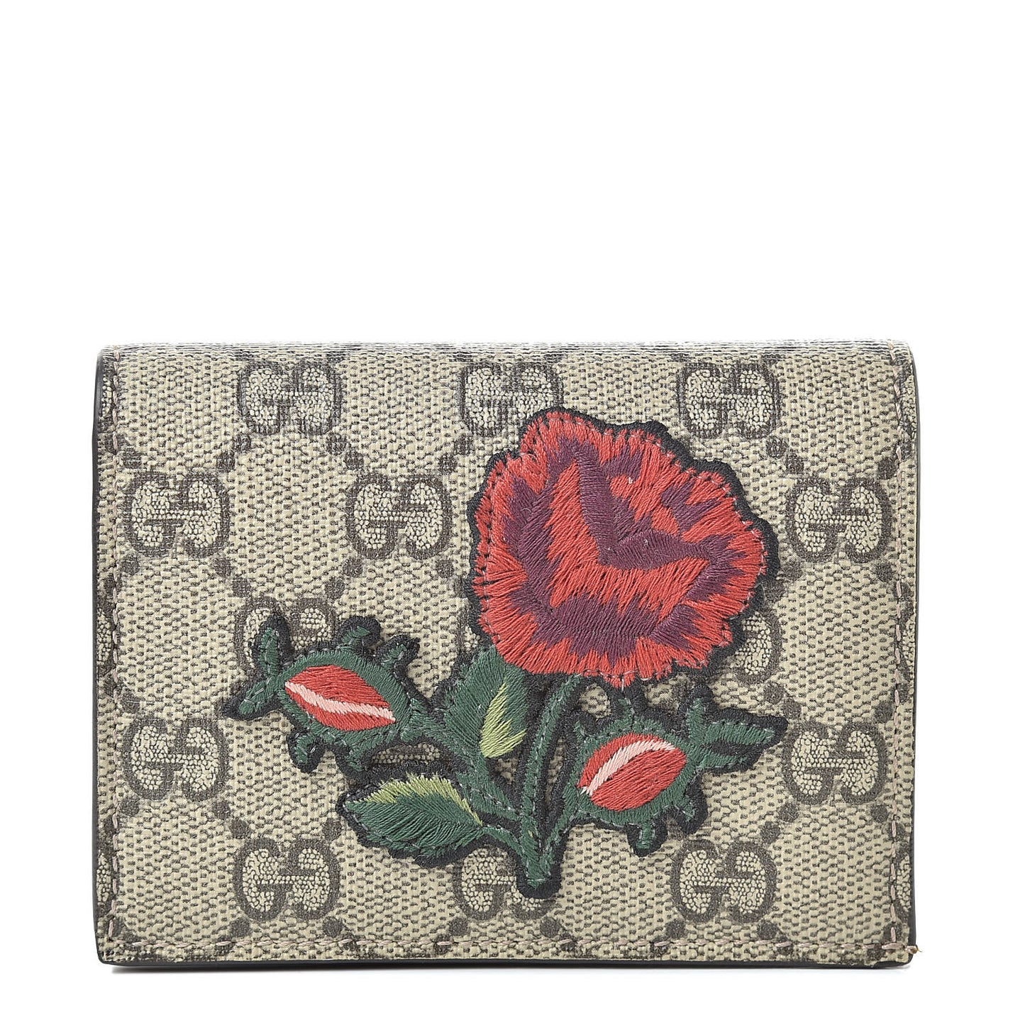 GG Supreme Monogram Rose Embroidered Print Card Case