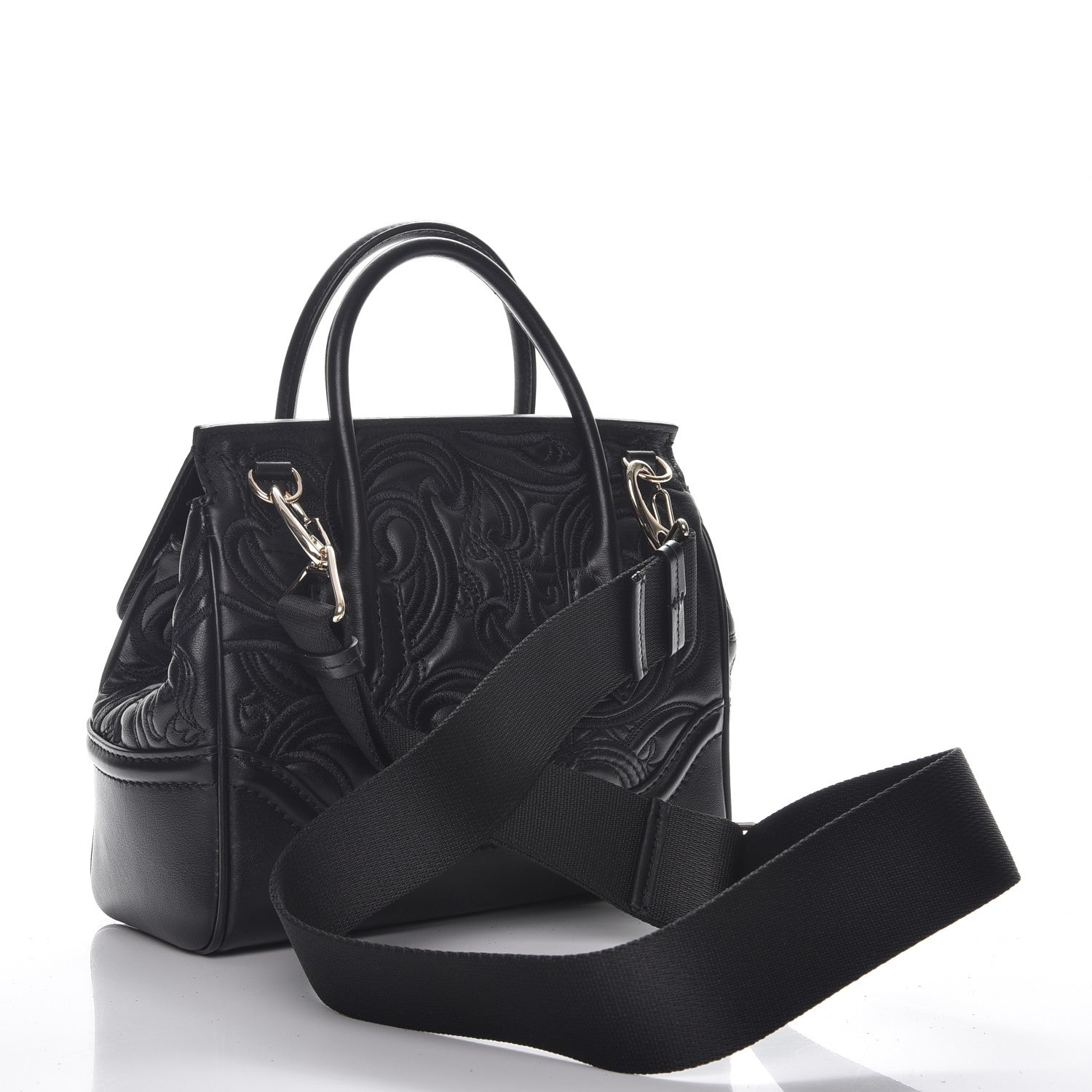 Versace Calfskin Embroidered Medium Baroque Palazzo Empire Bag Black 5 of 9