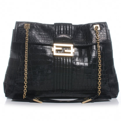 Fendi Calfskin Crocodile Embossed Maxi Baguette Black 1 of 9