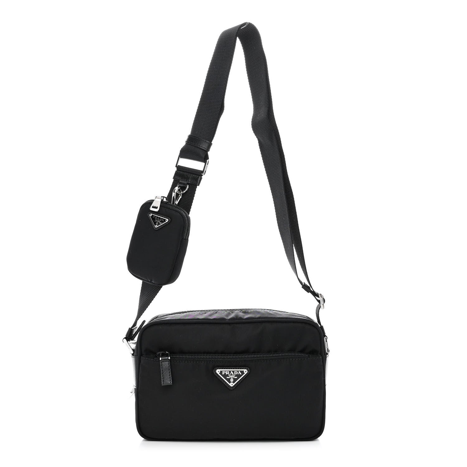 Prada Re-Nylon Vela Saffiano Pocket Double Zip Shoulder Bag Black 1 of 12