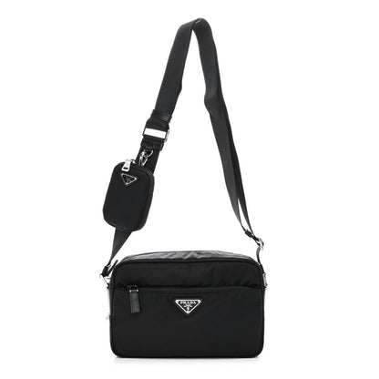 Prada Re-Nylon Vela Saffiano Pocket Double Zip Shoulder Bag Black 1 of 12