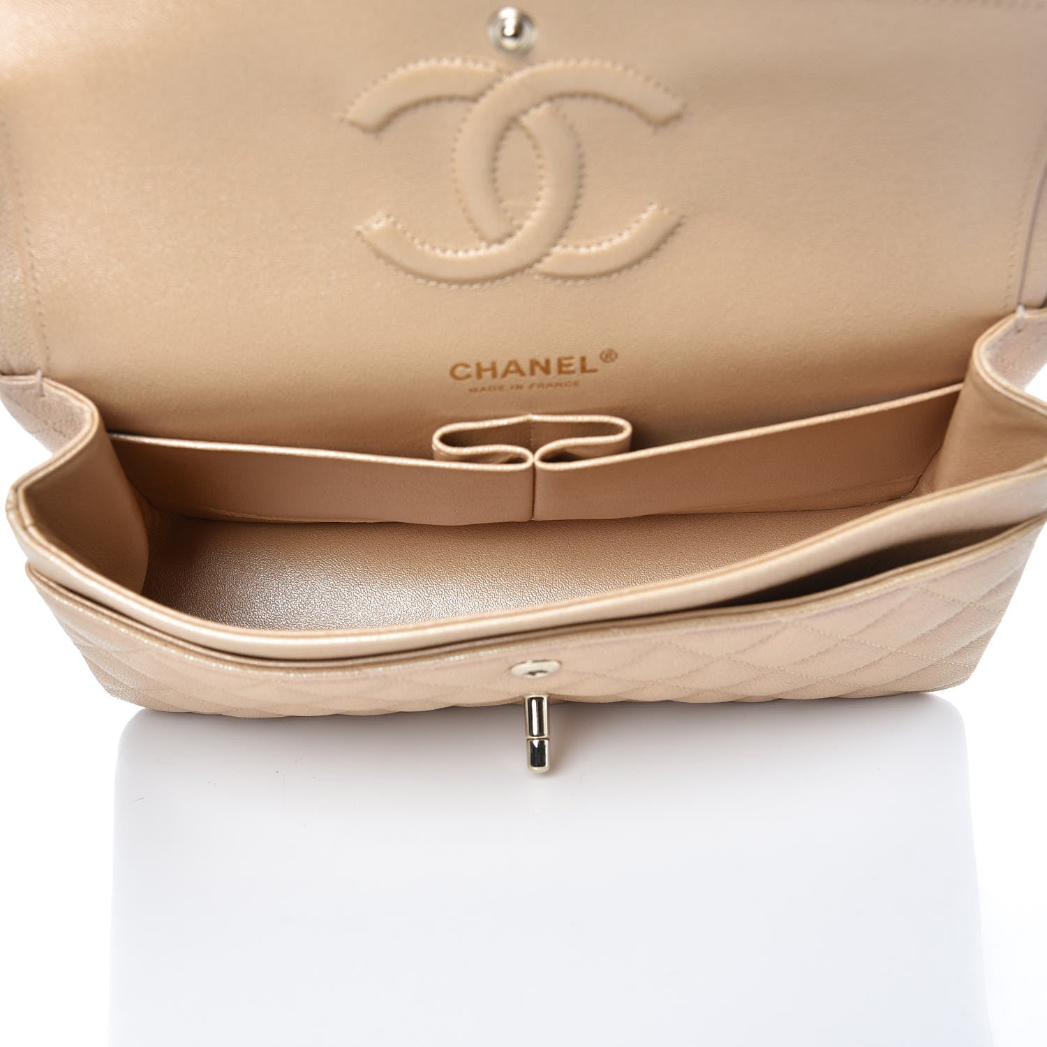 Chanel Iridescent Caviar Quilted Medium Double Flap Beige 5 of 9