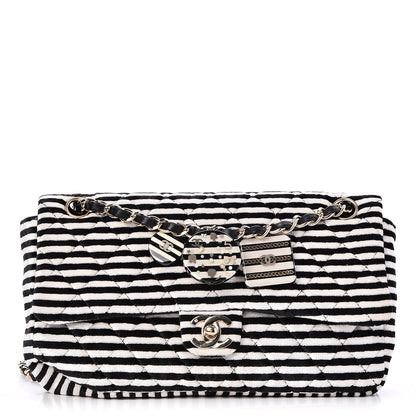 Chanel Velvet Quilted Medium Flap Black White 1 of 9