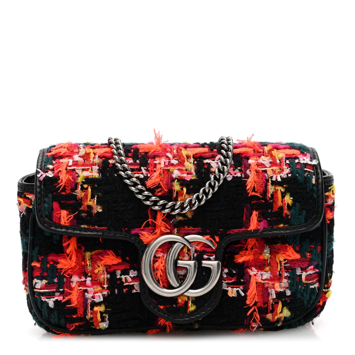 Gucci Tweed Calfskin Check Poule Super Mini GG Marmont Shoulder Bag Pink Petroleum Multicolor Black 1 of 10