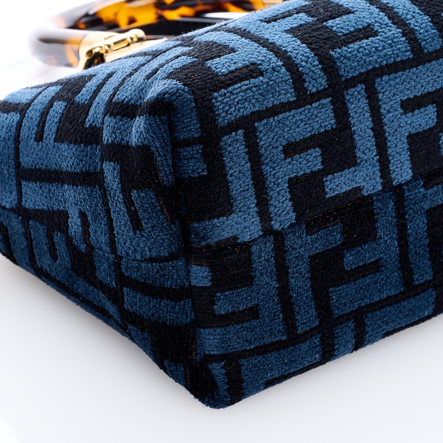 Fendi Chenille Vitello King Plexiglass FF Mini By The Way Top Handle Boston Bag Blue Black 7 of 8